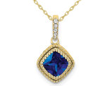 2/5 Carat (ctw) Natural Blue Sapphire Pendant Necklace with Diamonds in 10K Yellow Gold